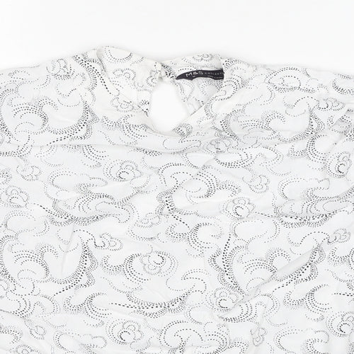 Marks and Spencer Womens White Geometric Viscose Basic Blouse Size 14 Round Neck