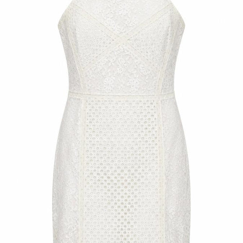 Topshop Womens White Geometric Polyamide Slip Dress Size 8 Square Neck Zip