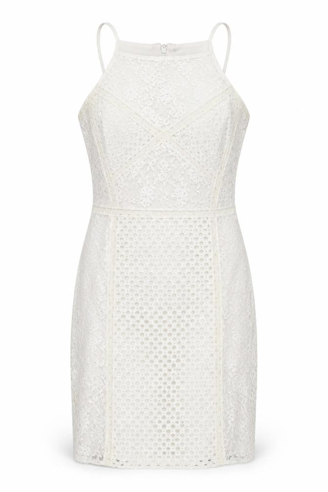 Topshop Womens White Geometric Polyamide Slip Dress Size 8 Square Neck Zip