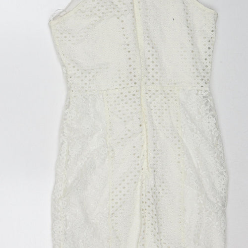 Topshop Womens White Geometric Polyamide Slip Dress Size 8 Square Neck Zip