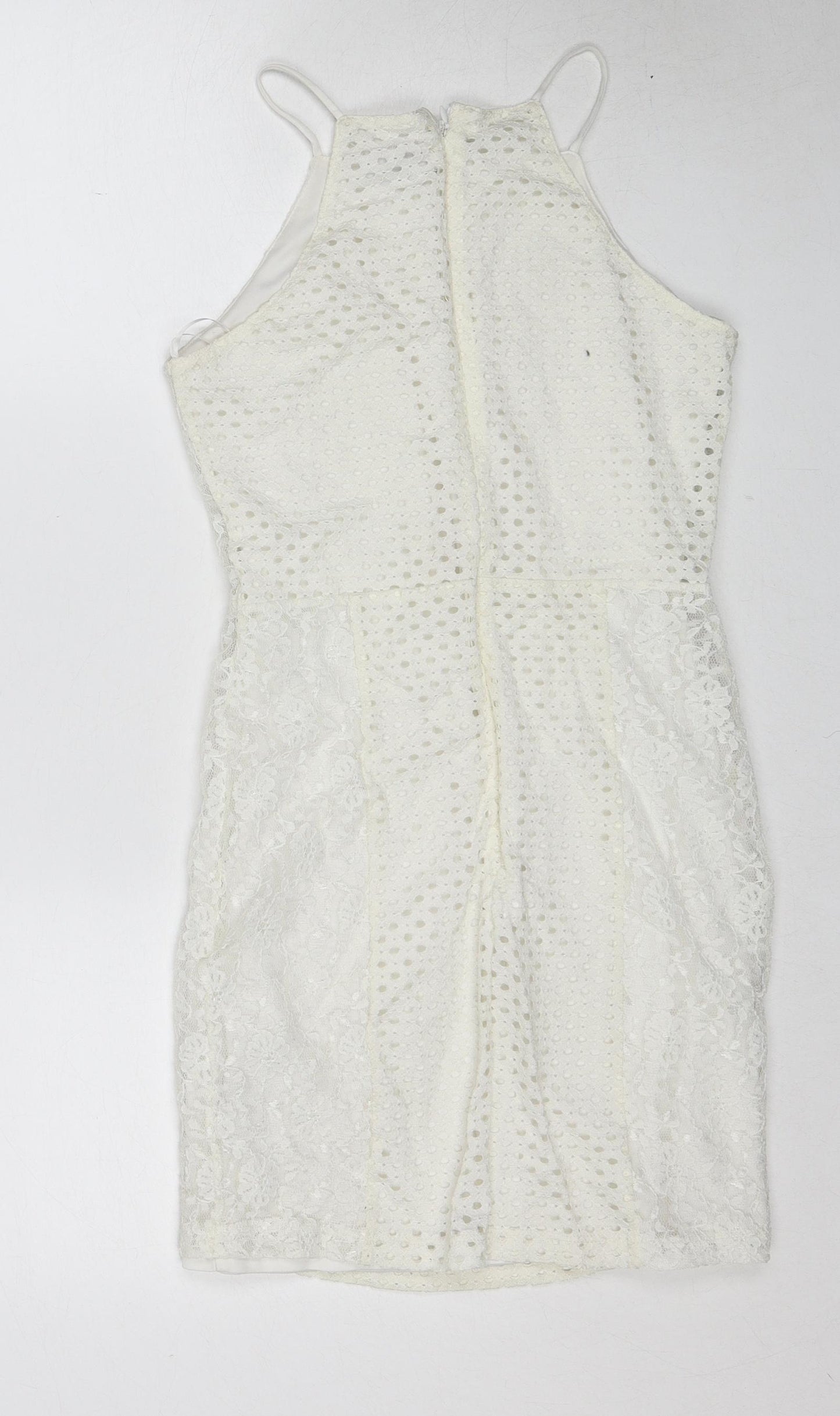 Topshop Womens White Geometric Polyamide Slip Dress Size 8 Square Neck Zip