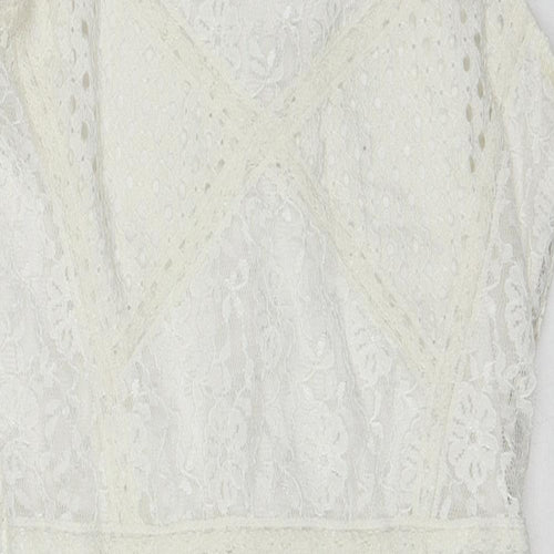 Topshop Womens White Geometric Polyamide Slip Dress Size 8 Square Neck Zip