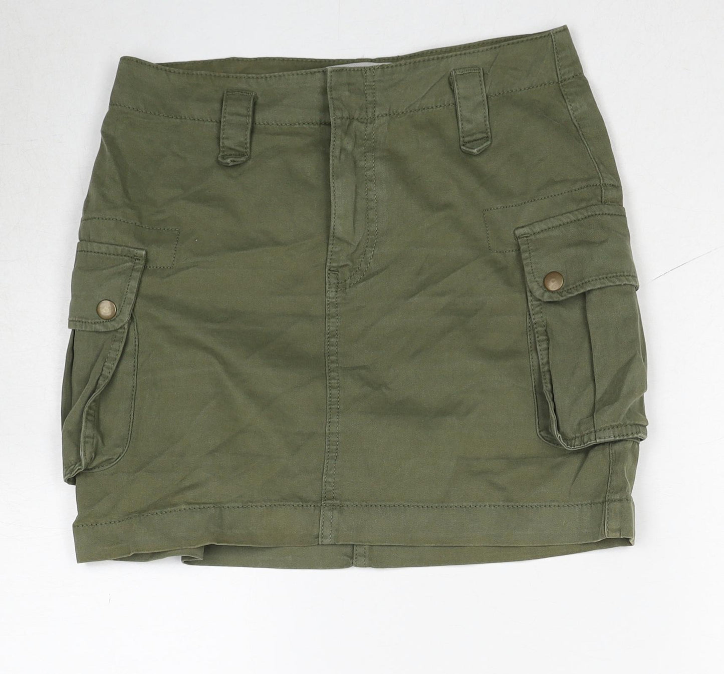 New Look Womens Green Cotton Cargo Skirt Size 8 Zip