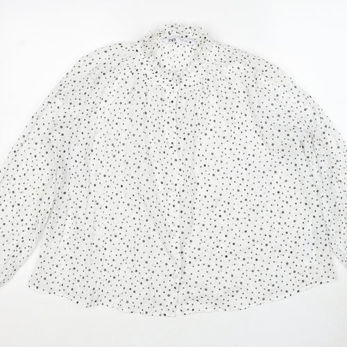 Zara Womens White Polka Dot Polyester Basic Button-Up Size S Mock Neck
