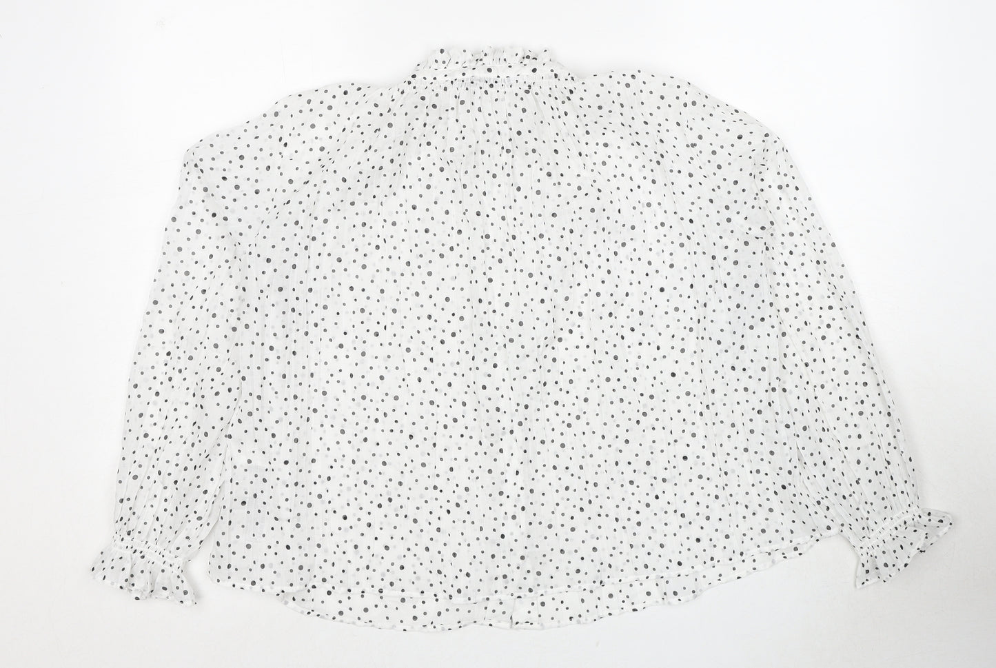 Zara Womens White Polka Dot Polyester Basic Button-Up Size S Mock Neck