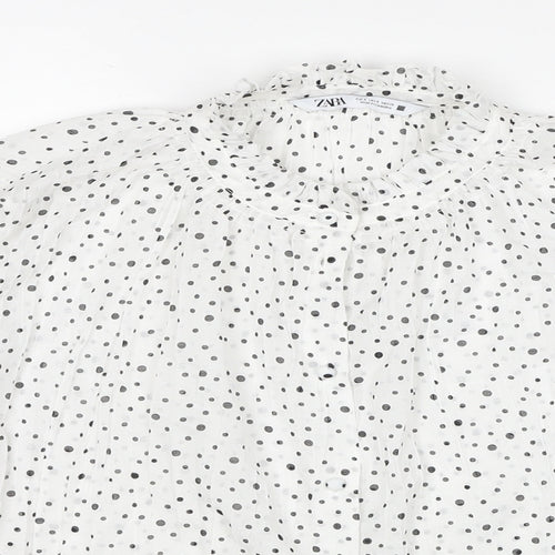 Zara Womens White Polka Dot Polyester Basic Button-Up Size S Mock Neck