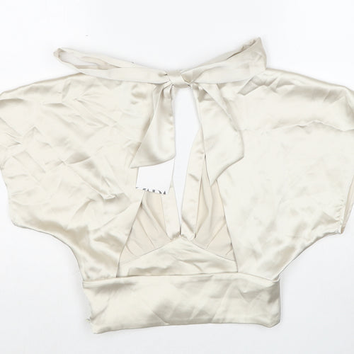 Zara Womens Ivory Polyester Cropped Tank Size S V-Neck - Open Back