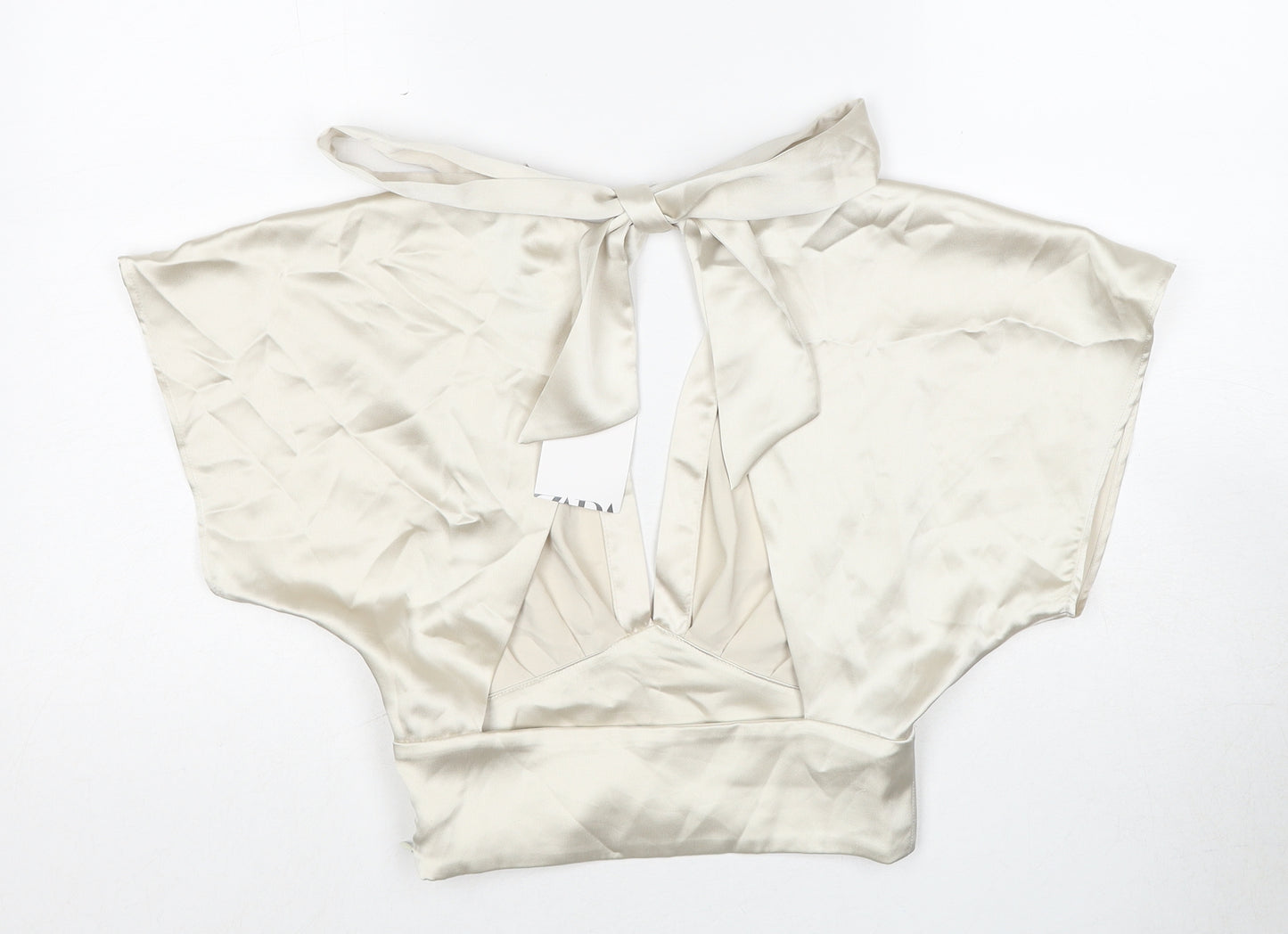 Zara Womens Ivory Polyester Cropped Tank Size S V-Neck - Open Back