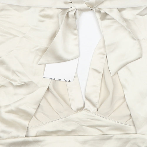 Zara Womens Ivory Polyester Cropped Tank Size S V-Neck - Open Back