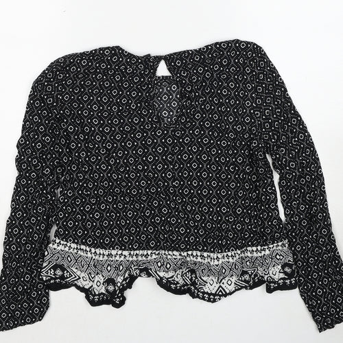 H&M Womens Black Geometric Viscose Basic Blouse Size 10 Round Neck