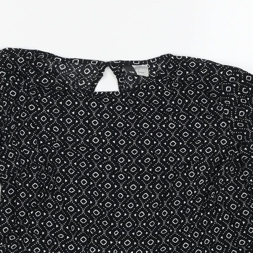 H&M Womens Black Geometric Viscose Basic Blouse Size 10 Round Neck