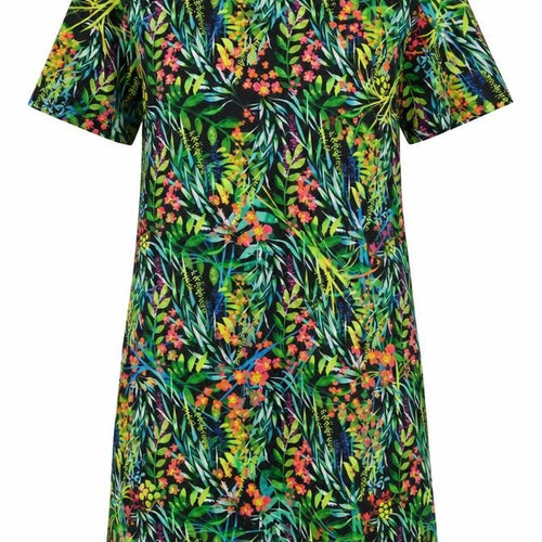 Zara Womens Green Floral Polyester T-Shirt Dress Size S Round Neck Pullover