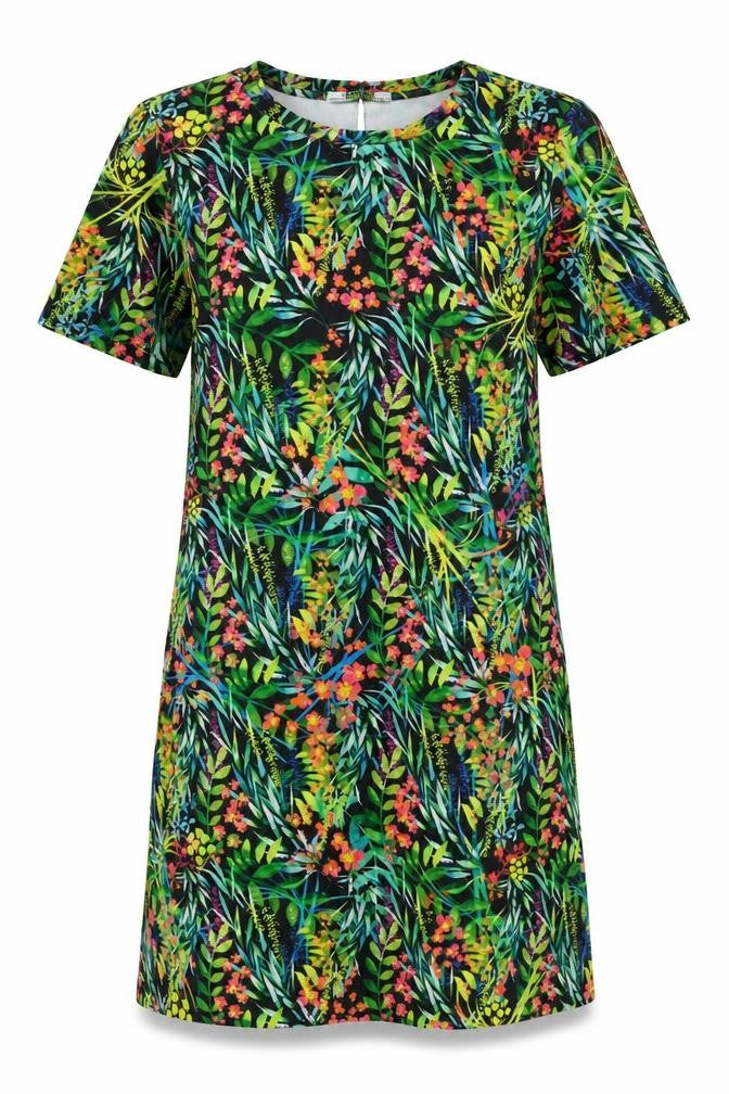 Zara Womens Green Floral Polyester T-Shirt Dress Size S Round Neck Pullover
