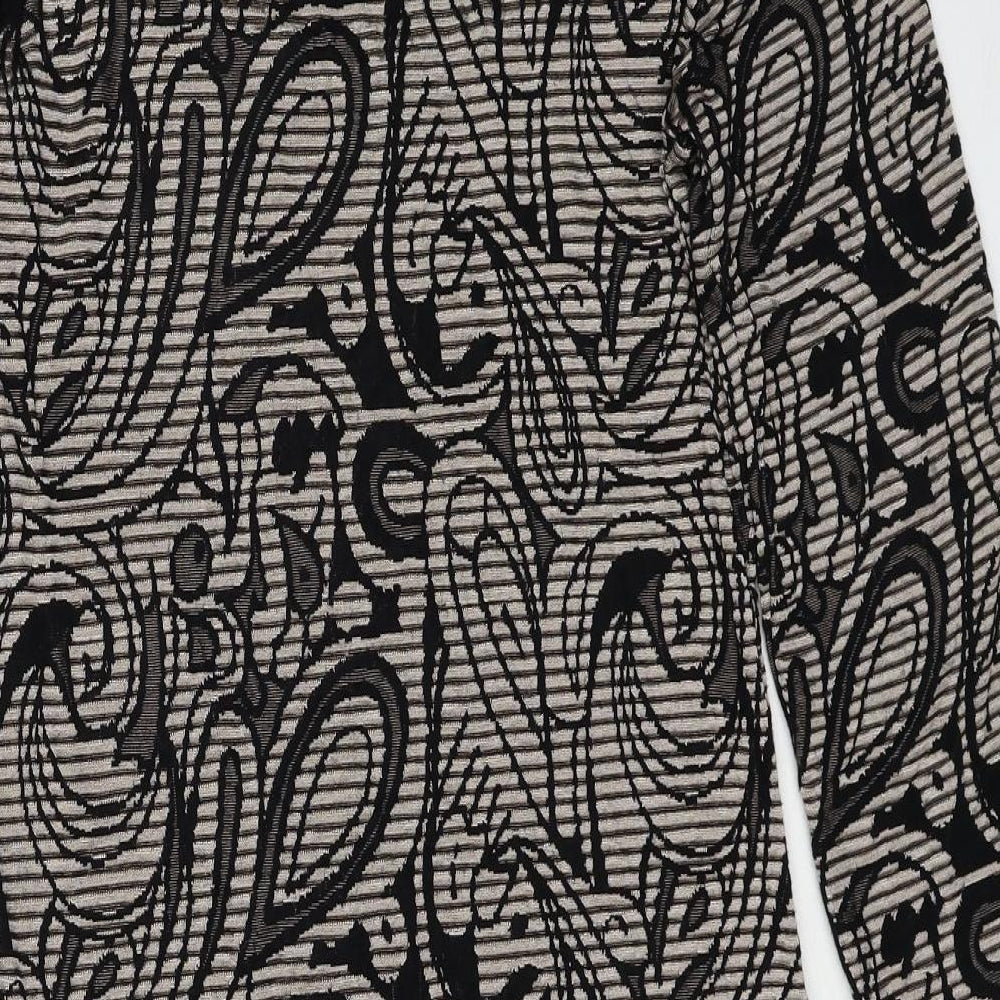 ICHI Womens Black Geometric Viscose A-Line Size L Scoop Neck Pullover