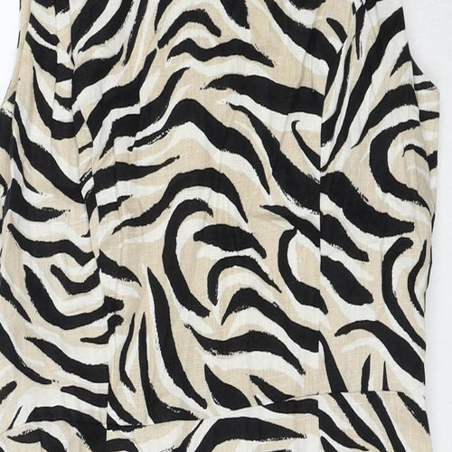 Laura Ashley Womens Beige Animal Print Linen Shift Size 12 Round Neck Zip - Tiger Pattern