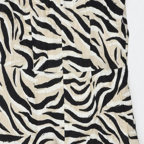 Laura Ashley Womens Beige Animal Print Linen Shift Size 12 Round Neck Zip - Tiger Pattern
