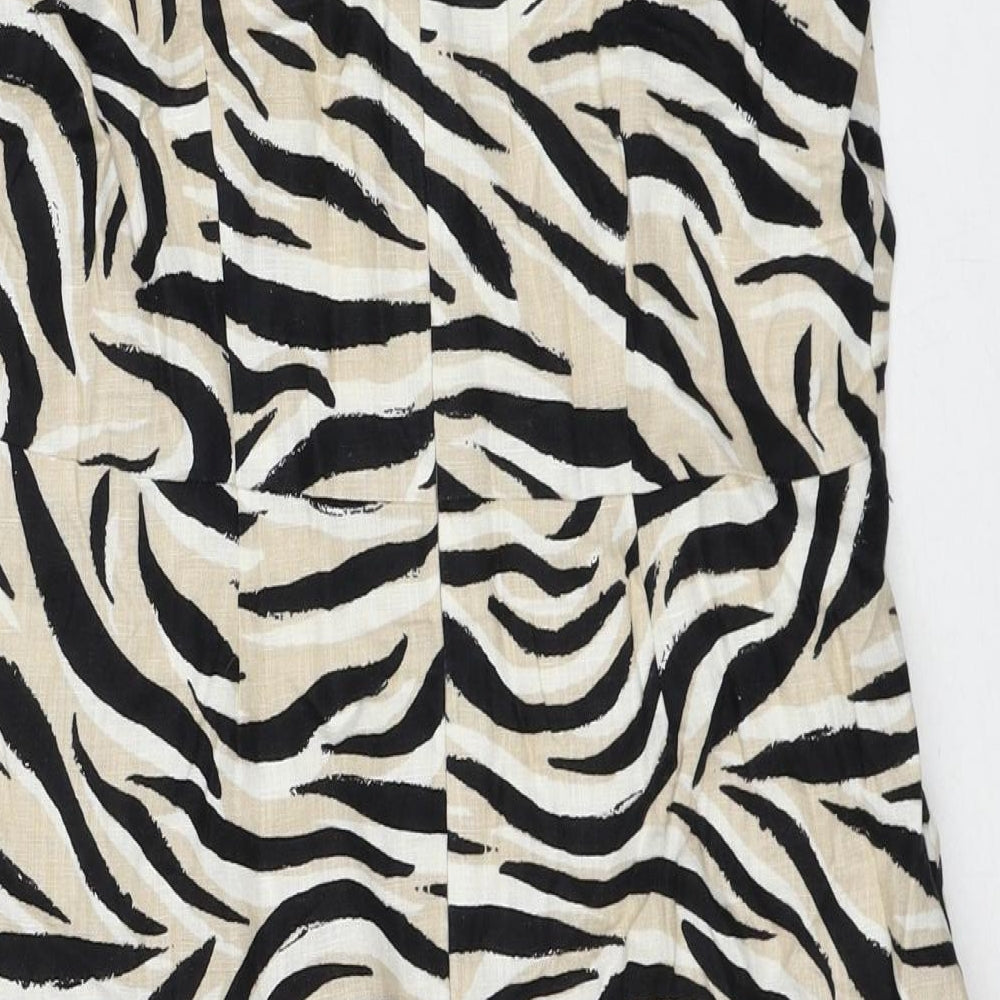 Laura Ashley Womens Beige Animal Print Linen Shift Size 12 Round Neck Zip - Tiger Pattern