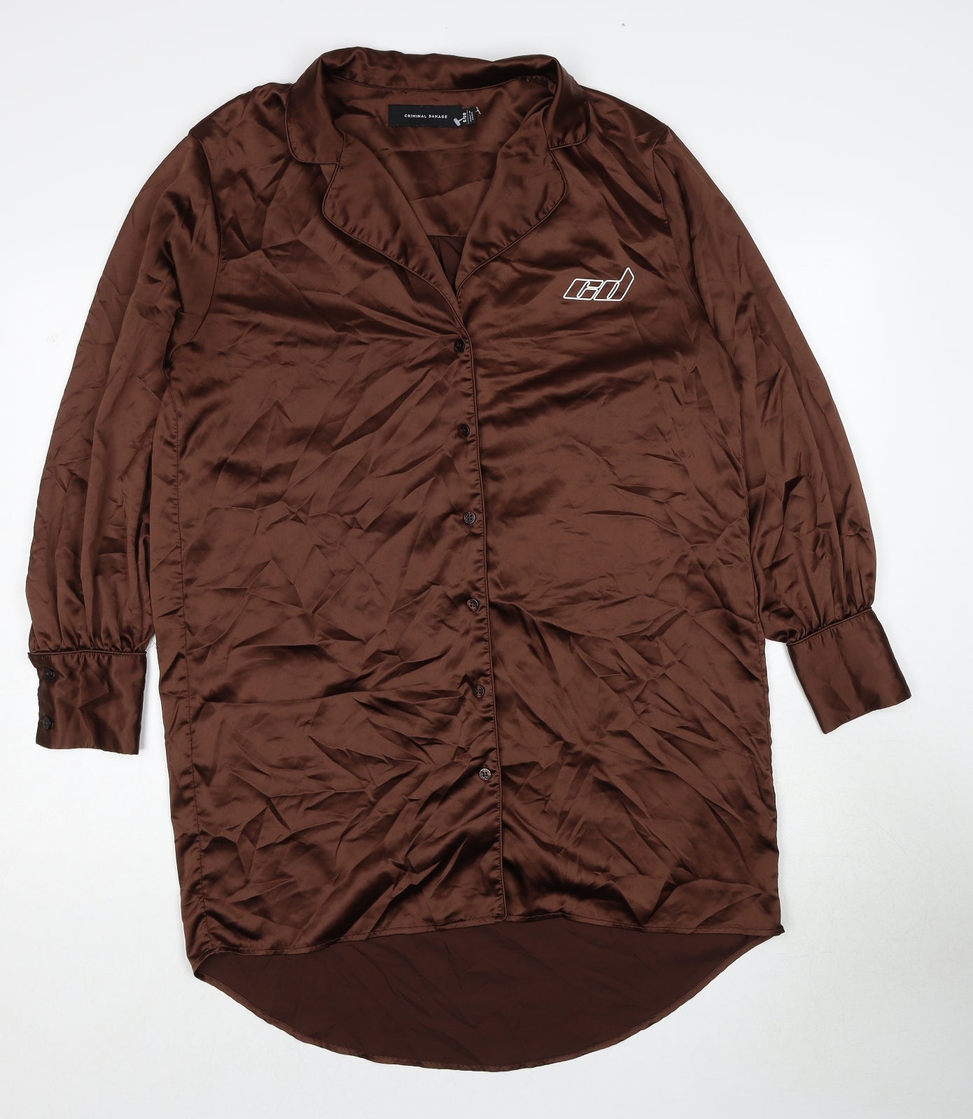 Criminal Damage Womens Brown Solid Polyester Top Nightshirt Size S Button