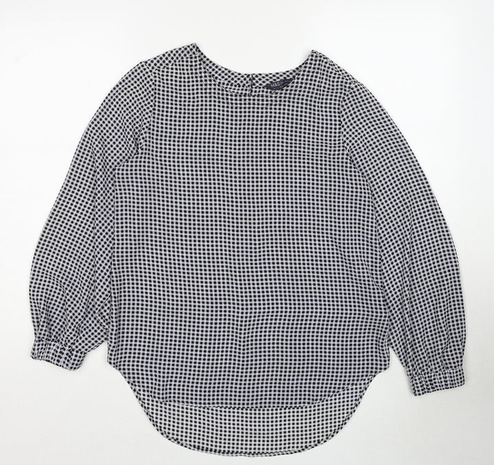 Marks and Spencer Womens Black Geometric Polyester Basic Blouse Size 10 Round Neck