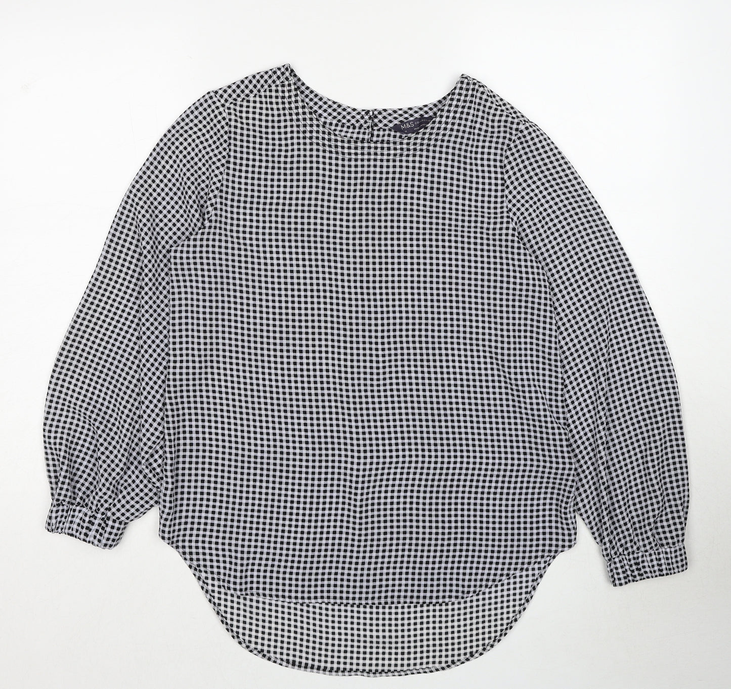 Marks and Spencer Womens Black Geometric Polyester Basic Blouse Size 10 Round Neck