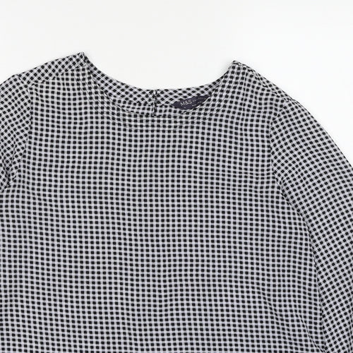 Marks and Spencer Womens Black Geometric Polyester Basic Blouse Size 10 Round Neck