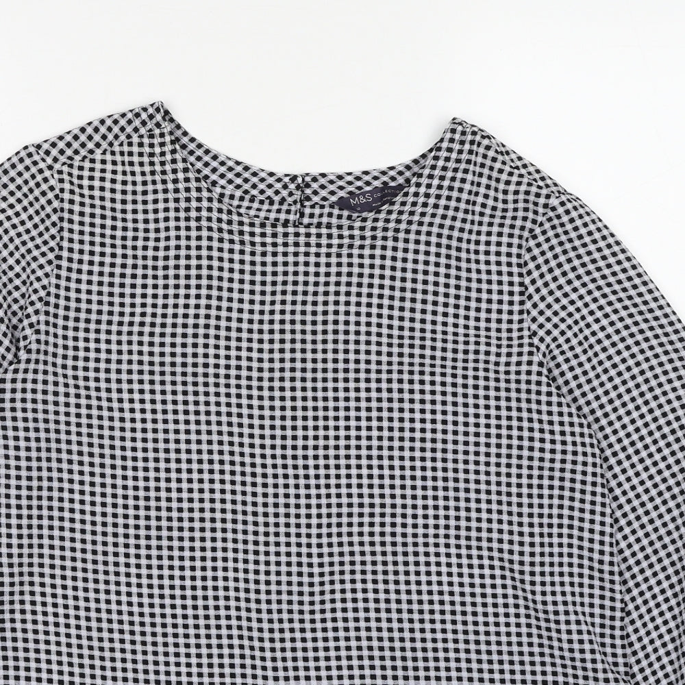 Marks and Spencer Womens Black Geometric Polyester Basic Blouse Size 10 Round Neck
