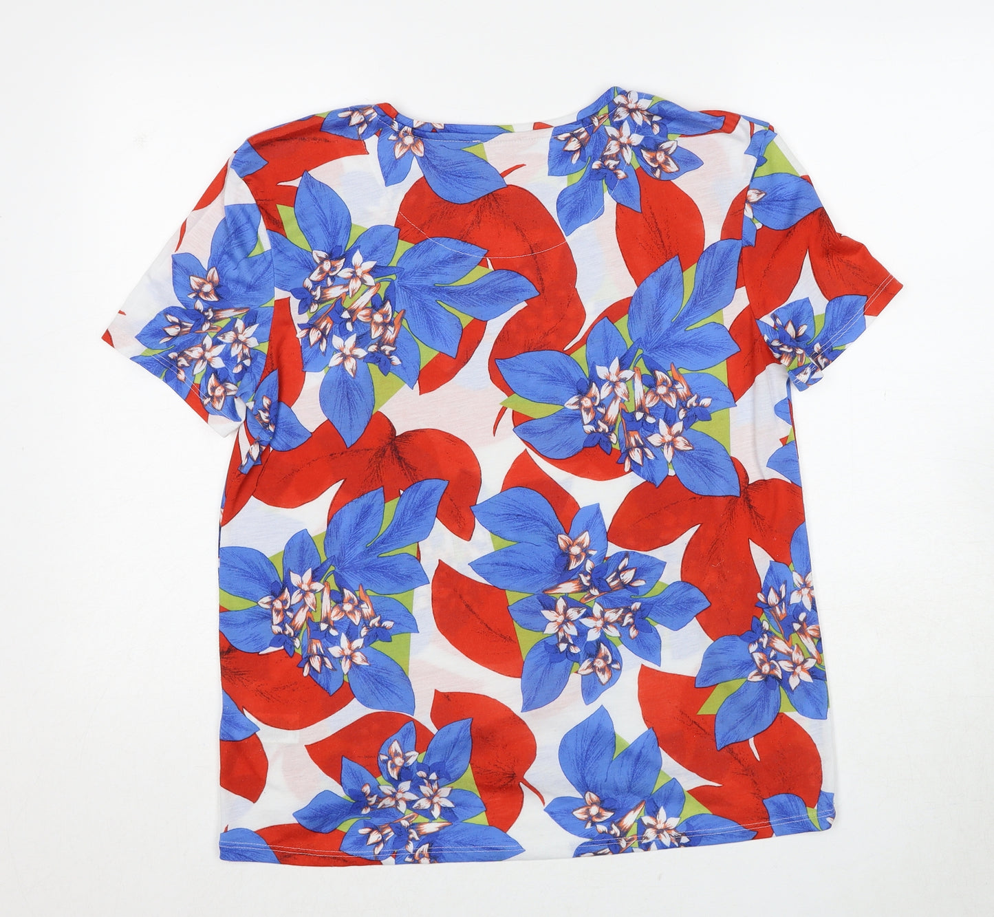 Marks and Spencer Womens Multicoloured Geometric Polyester Basic T-Shirt Size 14 Round Neck