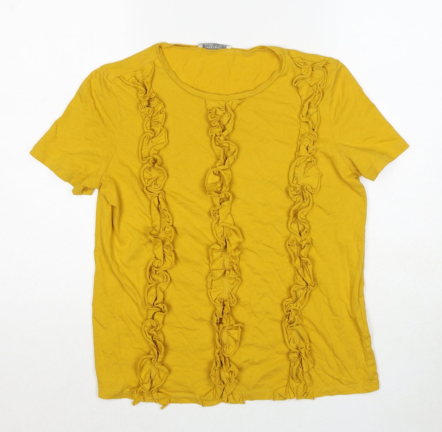 Zara Womens Yellow Cotton Basic T-Shirt Size M Round Neck