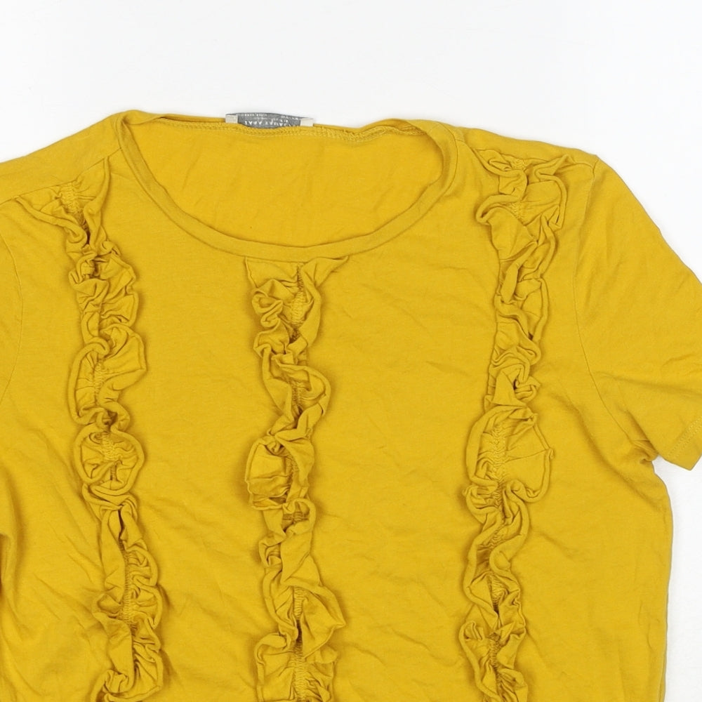 Zara Womens Yellow Cotton Basic T-Shirt Size M Round Neck