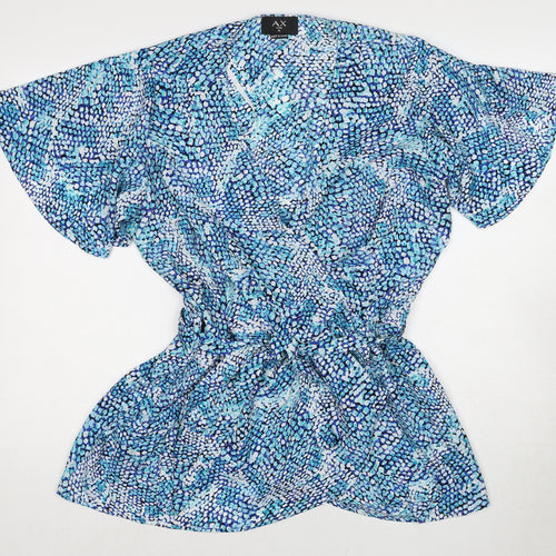 AX Paris Womens Blue Geometric Polyester Wrap Blouse Size 16 V-Neck - Angel Sleeve