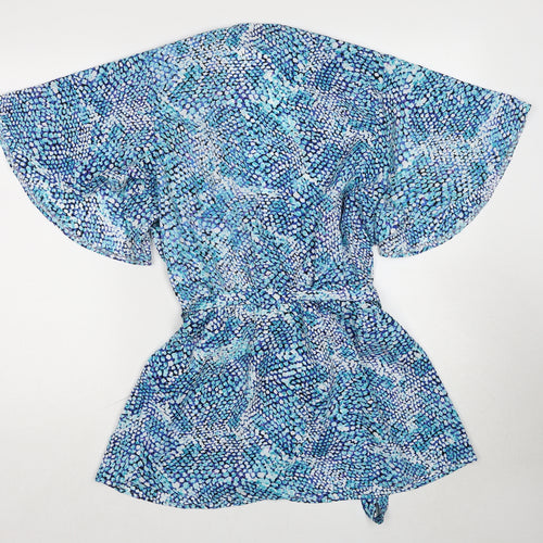 AX Paris Womens Blue Geometric Polyester Wrap Blouse Size 16 V-Neck - Angel Sleeve