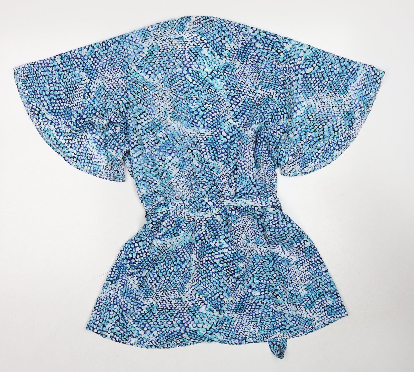 AX Paris Womens Blue Geometric Polyester Wrap Blouse Size 16 V-Neck - Angel Sleeve