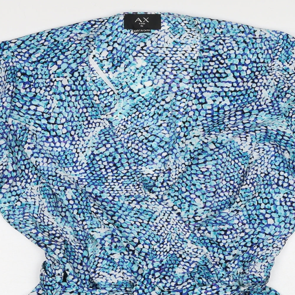 AX Paris Womens Blue Geometric Polyester Wrap Blouse Size 16 V-Neck - Angel Sleeve