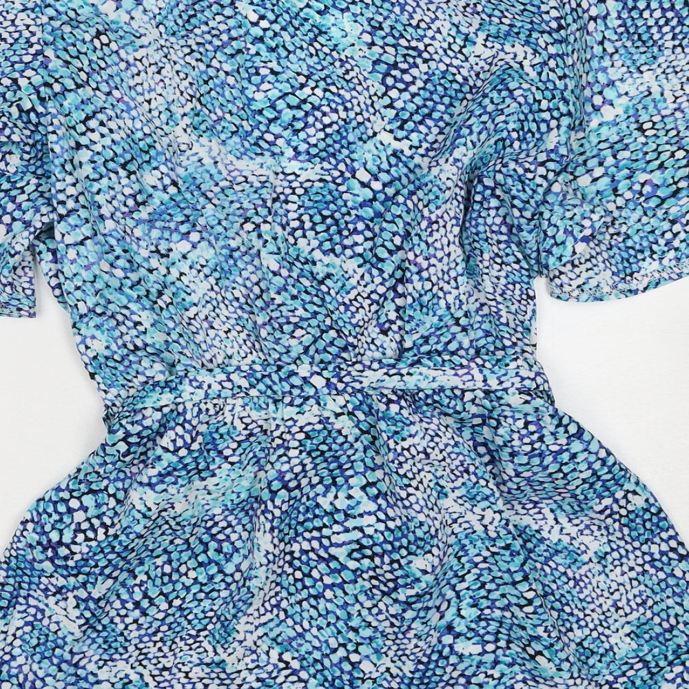AX Paris Womens Blue Geometric Polyester Wrap Blouse Size 16 V-Neck - Angel Sleeve