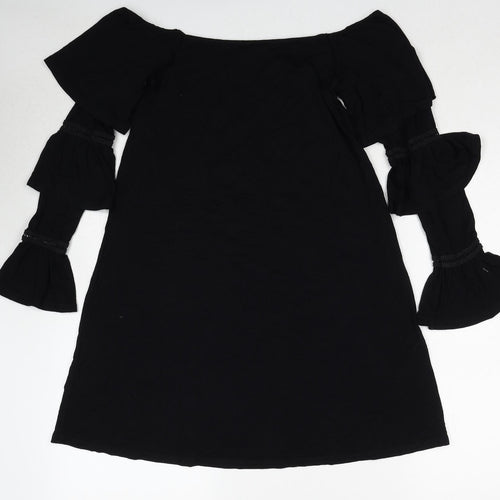 ASOS Womens Black Viscose A-Line Size 8 Off the Shoulder Pullover