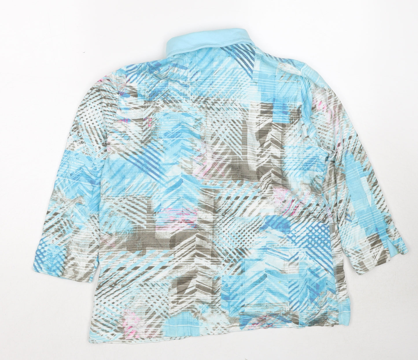 Rabe Womens Blue Geometric Cotton Basic Polo Size 18 Collared