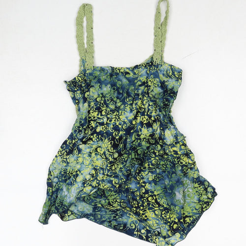 Santiki Womens Green Geometric Cotton Camisole Tank Size M Scoop Neck - Crochet Detail