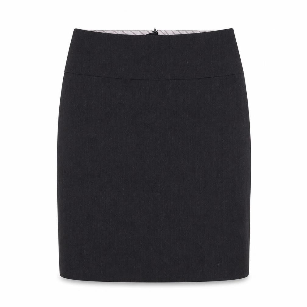 Front view of Class Club women’s black polyester a-line skirt, size UK 14, zip