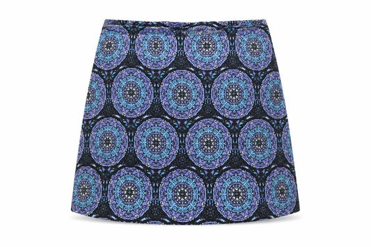 Front view of Motel Rocks women’s multicoloured geometric cotton a-line skirt, size XS, zip