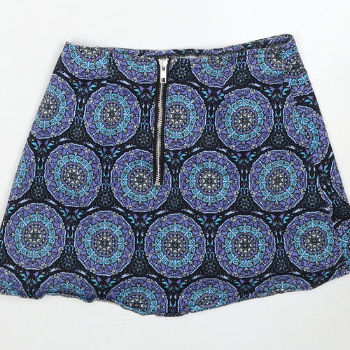 Motel Rocks Womens Multicoloured Geometric Cotton A-Line Skirt Size XS Zip