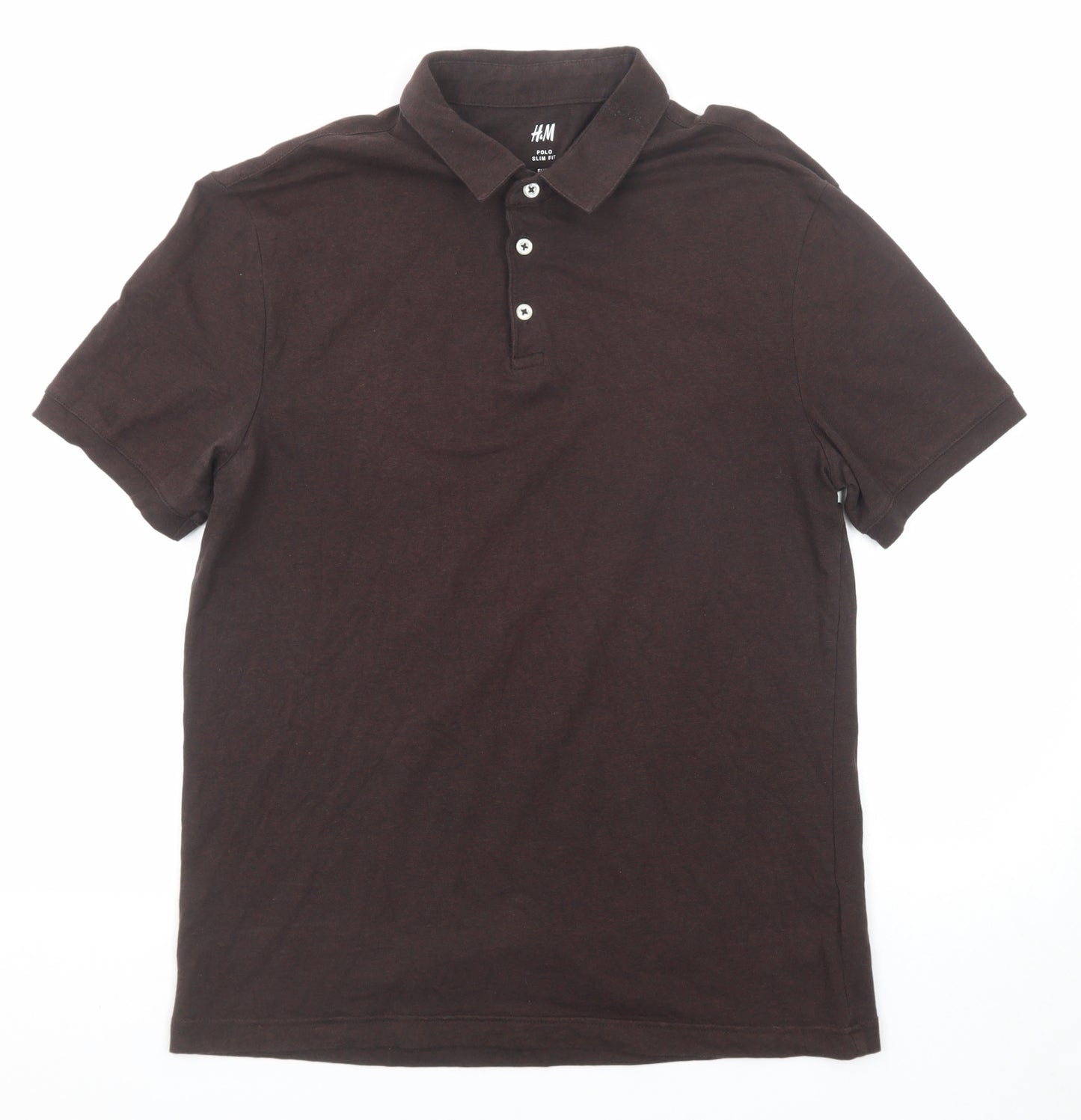 H&M Mens Brown Cotton Polo Size M Collared Button