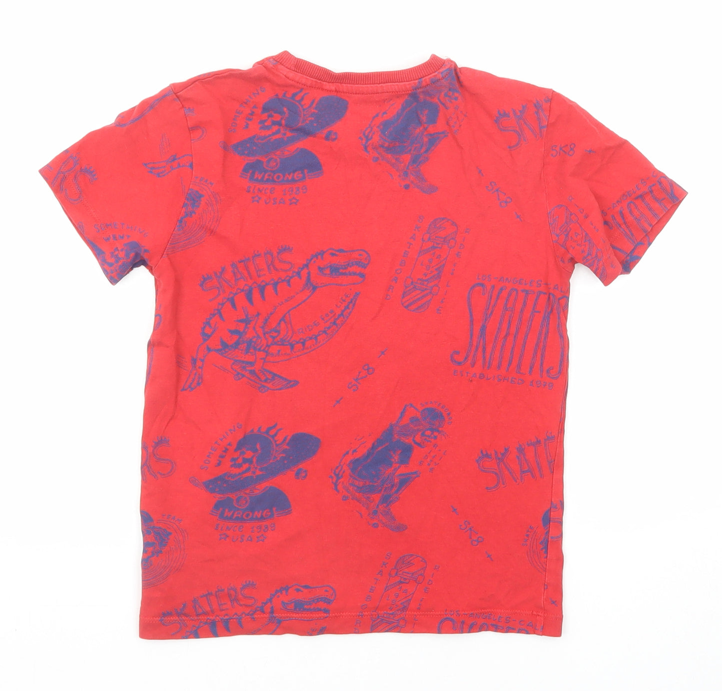 NEXT Boys Red Geometric Cotton Basic T-Shirt Size 7 Years Round Neck Pullover - Skull Print