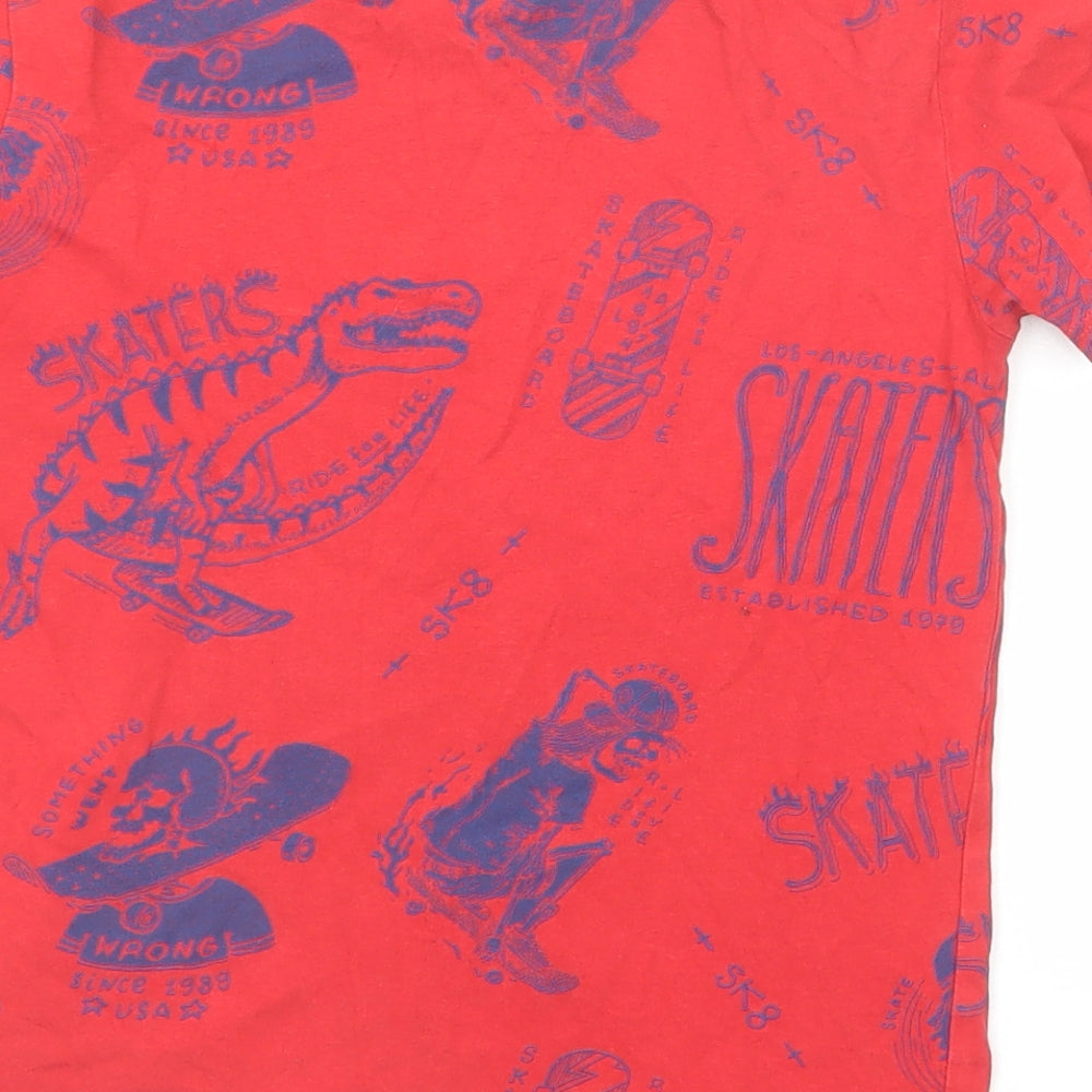 NEXT Boys Red Geometric Cotton Basic T-Shirt Size 7 Years Round Neck Pullover - Skull Print