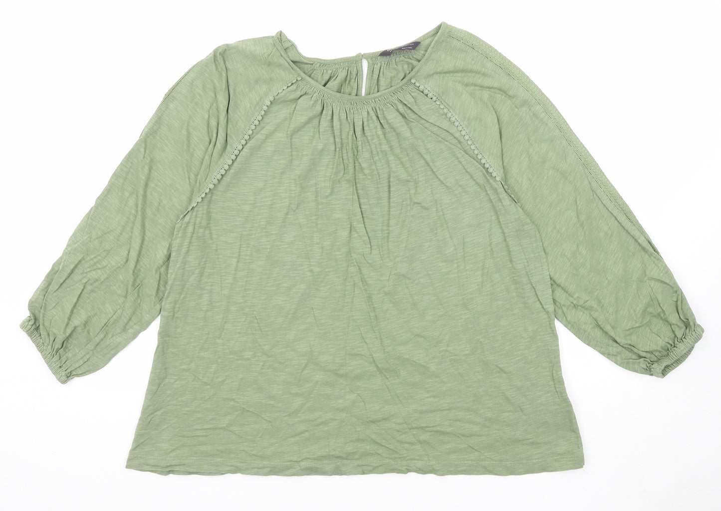 Marks and Spencer Womens Green Cotton Basic Blouse Size 14 Boat Neck