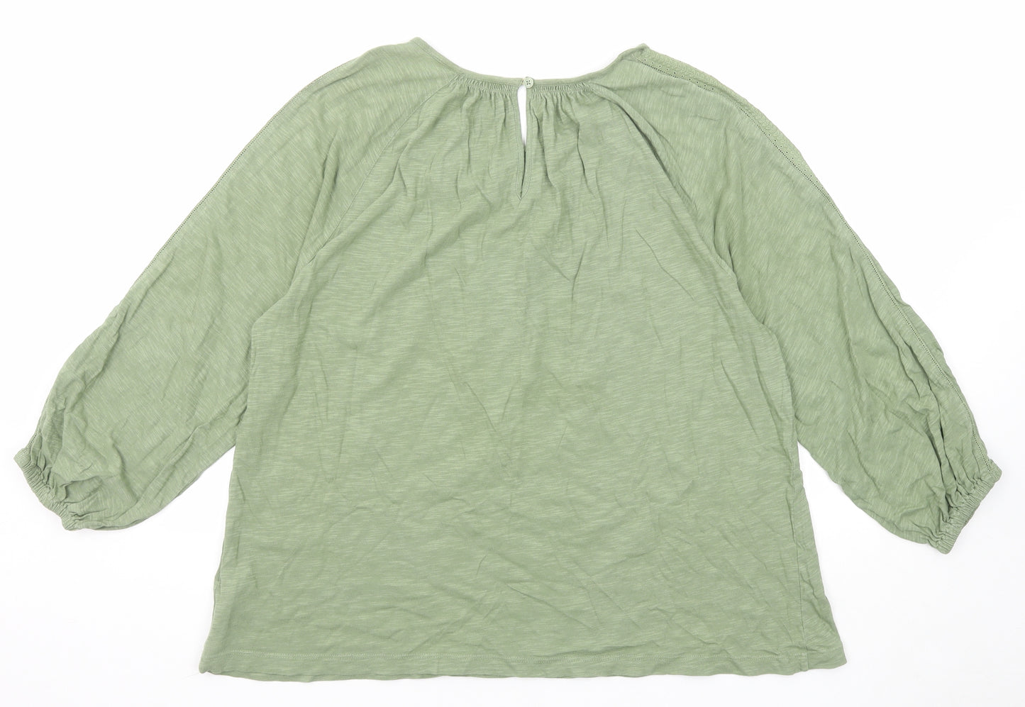 Marks and Spencer Womens Green Cotton Basic Blouse Size 14 Boat Neck