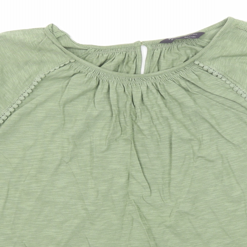 Marks and Spencer Womens Green Cotton Basic Blouse Size 14 Boat Neck