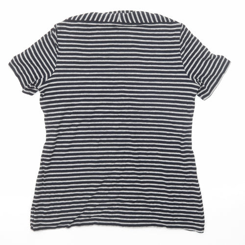 Marks and Spencer Womens Black Striped Polyester Basic T-Shirt Size 16 Square Neck