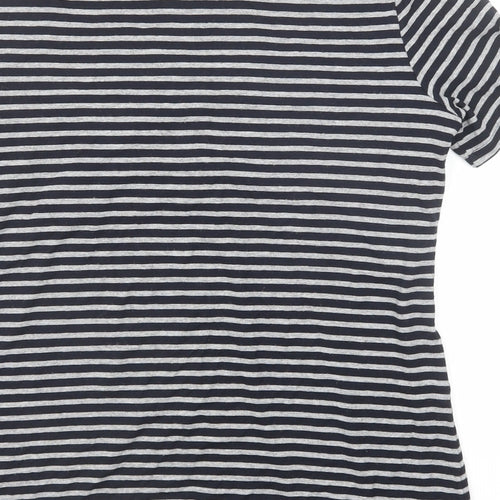 Marks and Spencer Womens Black Striped Polyester Basic T-Shirt Size 16 Square Neck