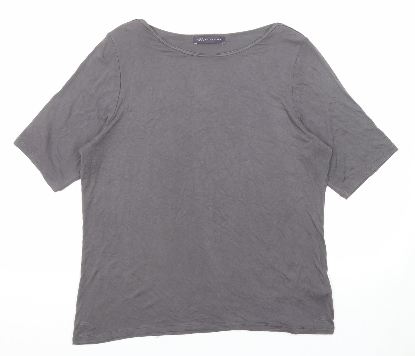 Marks and Spencer Womens Grey Viscose Basic T-Shirt Size 18 Boat Neck