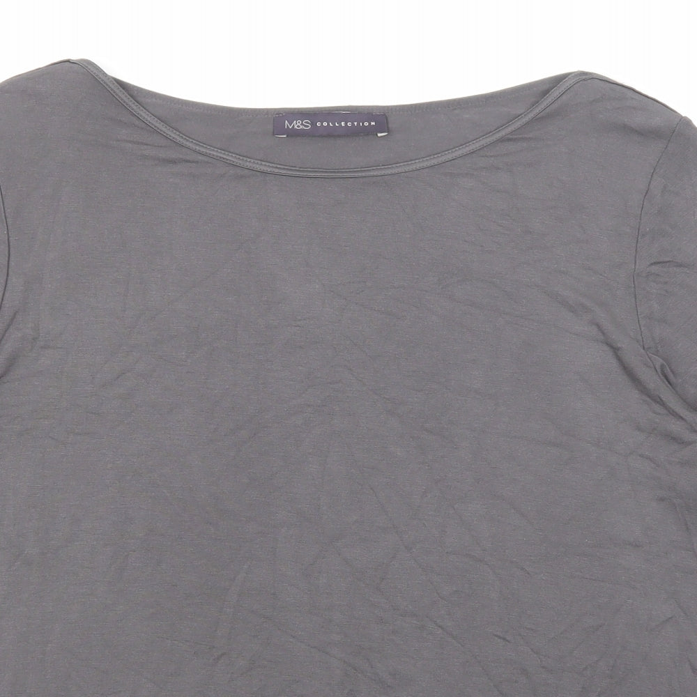Marks and Spencer Womens Grey Viscose Basic T-Shirt Size 18 Boat Neck
